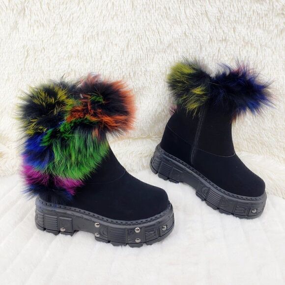 BRAND NEW! Sz 10 Furry Goth Platform Punk Ankle Boots - Picture 15 of 16